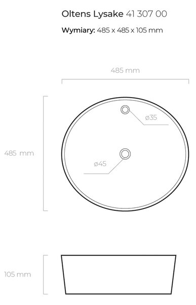 Oltens Lysake lavoar 48.5x48.5 cm rotund de blat alb luciu 41307000