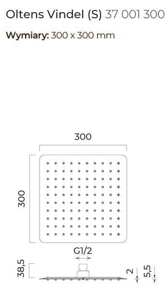 Oltens Vindel cap de duș 30x30 cm pătrat negru mat 37001300