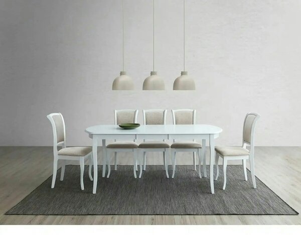 Scaun vintage bucatarie MN-SC, alb/bej, stofa/lemn, 45x42x96 cm