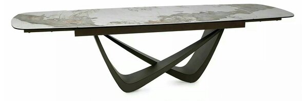 Masă extensibilă MARANELLO, alb/cupru, sticlă securizată/ceramică/meta