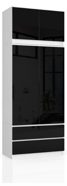 Dulap ARIVA S90, 90x235x51, alb/negru luciu + extensie