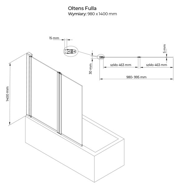 Oltens Fulla paravan cadă 98 cm două piese crom luciu/sticlă transparentă 23204100