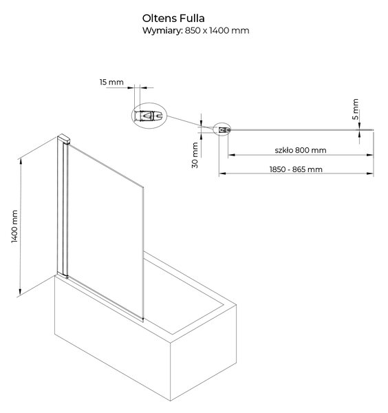 Oltens Fulla paravan cadă 85 cm o piesă crom luciu/sticlă transparentă 23102100