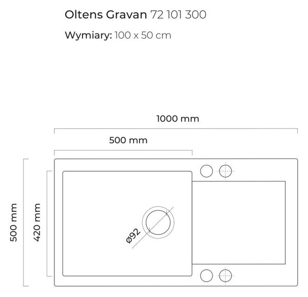 Oltens Gravan chiuvetă din granit 100x50 cm negru 72101300