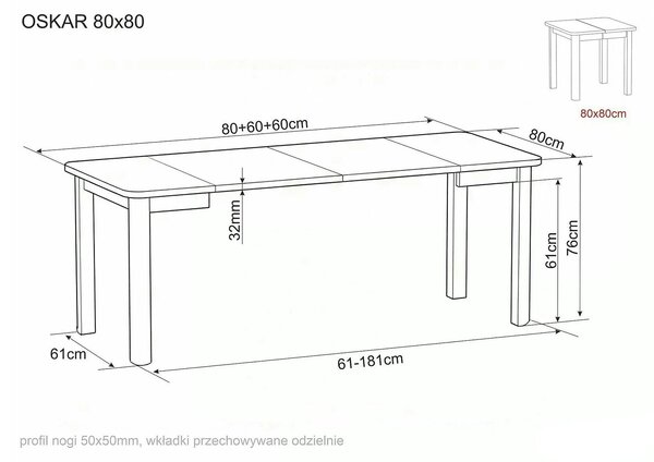 Masă extensibilă OSKAR, stejar cremona/cașmir, PAL laminat/MDF, 80–200