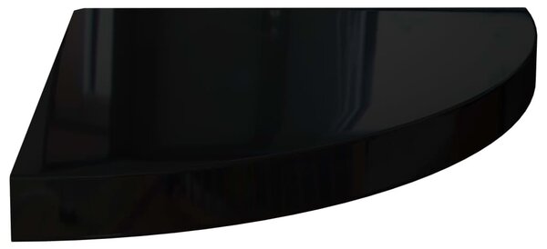 Raft colțar de perete, negru extralucios, 35x35x3,8 cm, MDF
