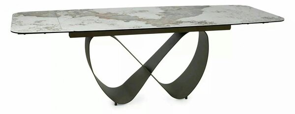 Masă extensibilă INFINITY, alb lucios/cupru, sticlă securizată/ceramic