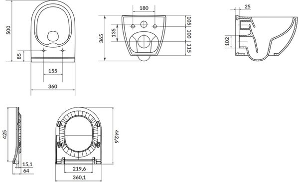 Cersanit Zen vas wc cu capac soft-close agăţat fără margine alb S701-428