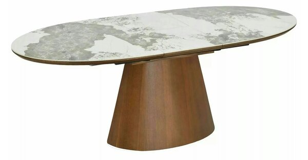 Masă extensibilă MAROCCO, alb/nuc, ceramică/furnir/MDF, 160–200x90x75