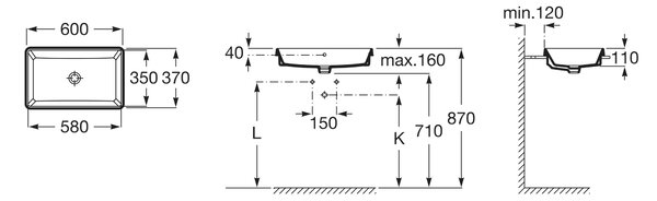 Roca Gap Square lavoar 60x37 cm dreptunghiular încastrat alb luciu A3270Y8000