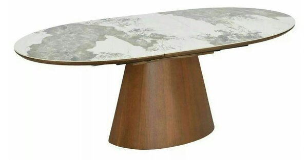 Masă extensibilă MAROCCO, alb/nuc, ceramică/furnir/MDF, 160–200x90x75