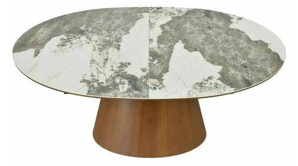 Masă extensibilă MAROCCO, alb/nuc, ceramică/furnir/MDF, 160–200x90x75