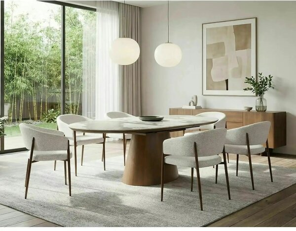 Masă extensibilă MAROCCO, alb/nuc, ceramică/furnir/MDF, 160–200x90x75