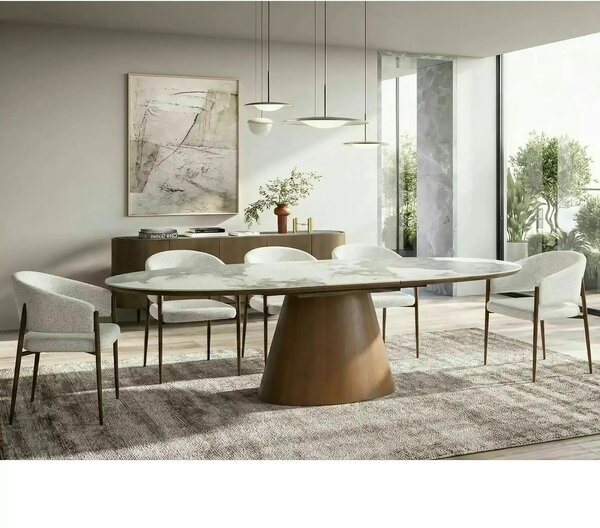 Masă extensibilă MAROCCO, alb/nuc, ceramică/furnir/MDF, 160–200x90x75