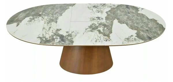 Masă extensibilă MAROCCO, alb/nuc, ceramică/furnir/MDF, 160–200x90x75