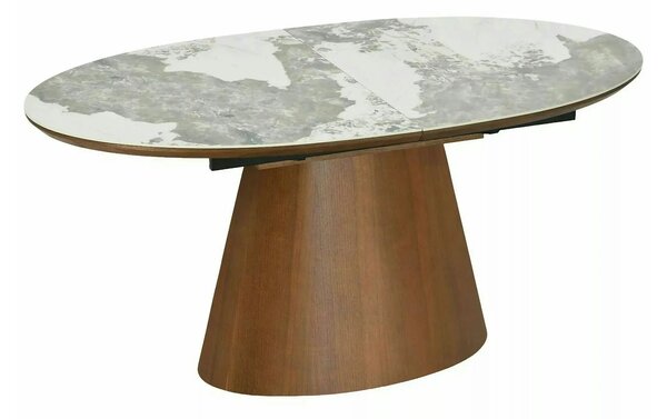 Masă extensibilă MAROCCO, alb/nuc, ceramică/furnir/MDF, 160–200x90x75