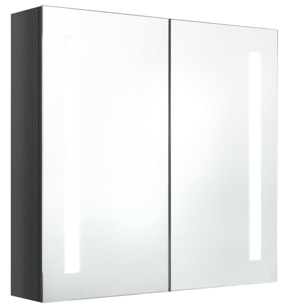 Dulap de baie cu oglindă și LED, gri strălucitor, 62x14x60 cm