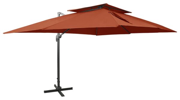 Umbrelă suspendată cu acoperiș dublu, cărămiziu, 400x300 cm