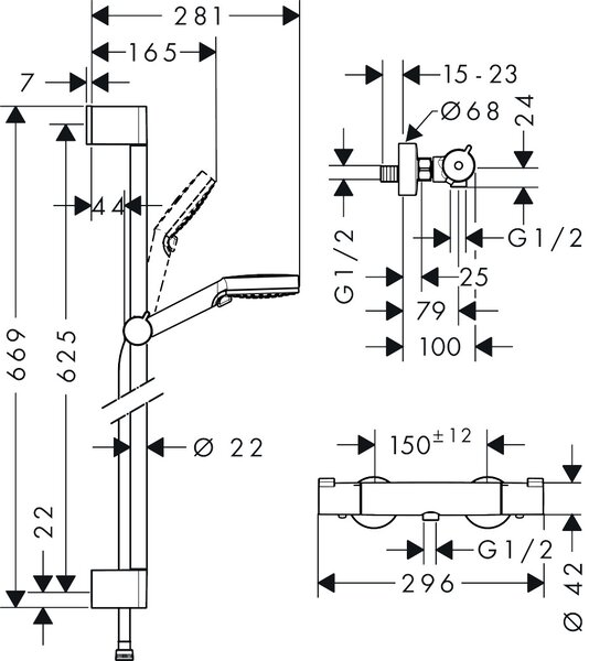 Hansgrohe Crometta set de duș perete cu termostat crom-alb 27812400