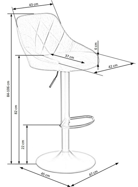 Scaun de bar rotativ H101, bej/negru, stofa catifelata/metal, 47x45x84