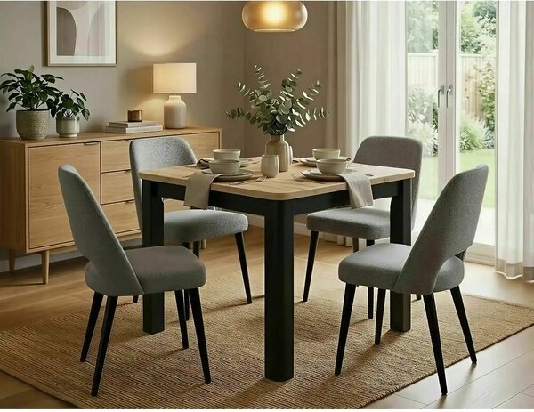 Masă extensibilă OSKAR, stejar artizanal/negru, PAL laminat/MDF, 80–20