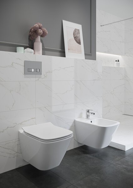 Cersanit City vas wc cu capac soft-close agăţat fără margine alb S701-405