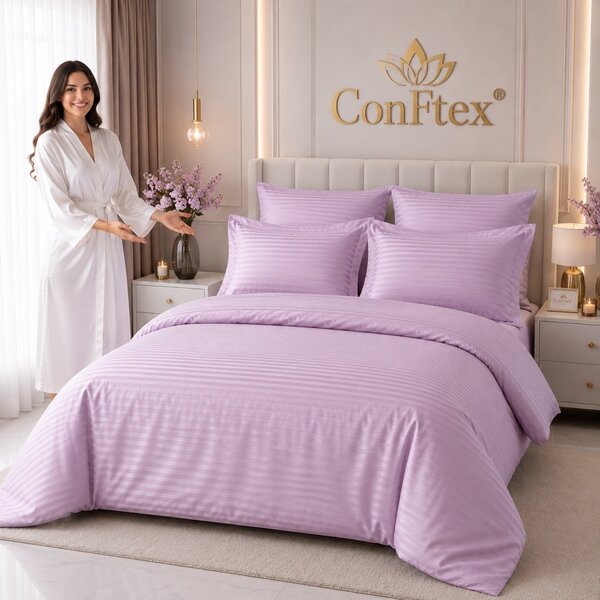 Lenjerie de Pat Damasc Hotelier 100% Bumbac pentru 2 Persoane – Lila