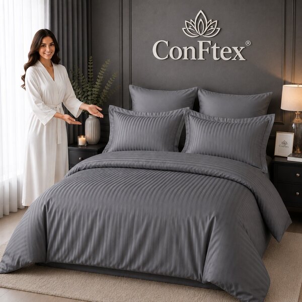 Lenjerie de Pat Damasc Hotelier 100% Bumbac pentru 2 Persoane –Antracit