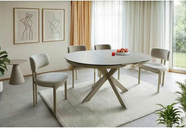 Masă extensibilă PORTO, bej mat/cașmir, sticlă securizată/ceramică/met