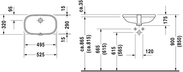 Duravit D-Code lavoar 49.5x29 cm dreptunghiular sub blat alb luciu 0338490000