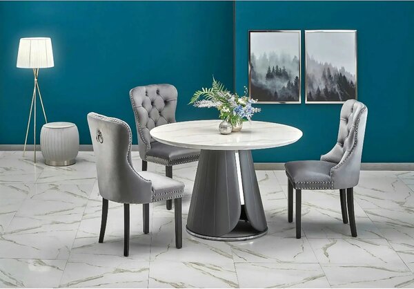 Scaun tapitat dining MIYA, gri/negru, stofa catifelata, 54x60x100 cm