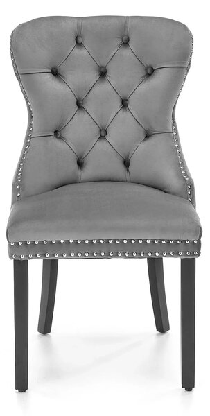 Scaun tapitat dining MIYA, gri/negru, stofa catifelata, 54x60x100 cm