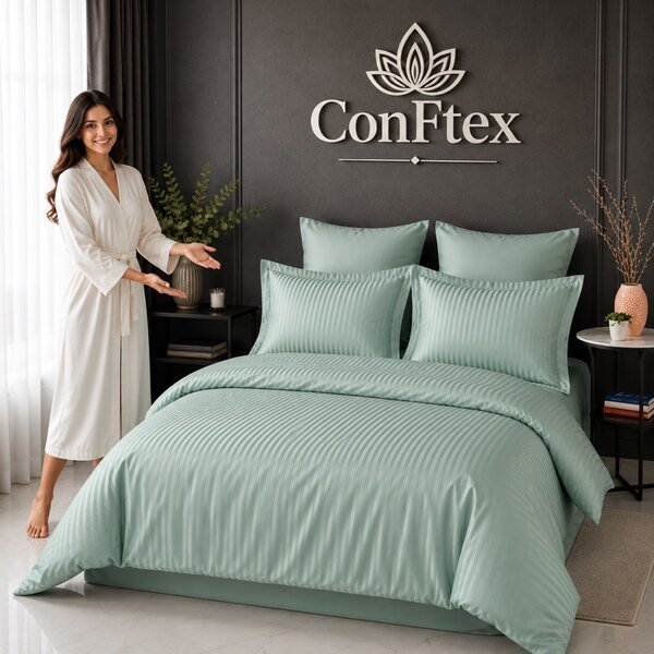Lenjerie de Pat Damasc Hotelier 100% Bumbac pentru O Persoană – Mint