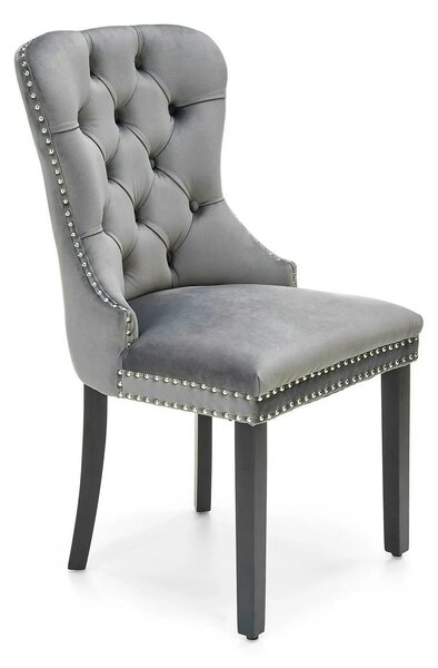 Scaun tapitat dining MIYA, gri/negru, stofa catifelata, 54x60x100 cm