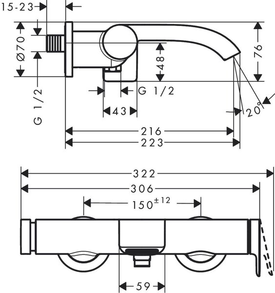 Hansgrohe Vivenis baterie cadă-duș perete crom 75420000