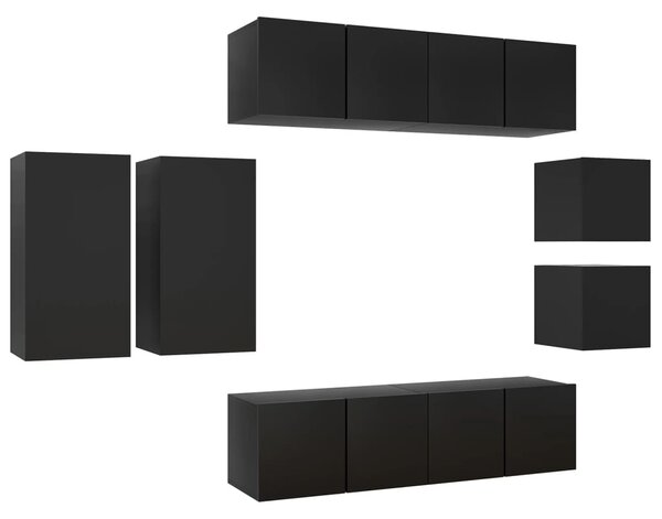Set dulapuri TV, 8 piese, negru, lemn prelucrat