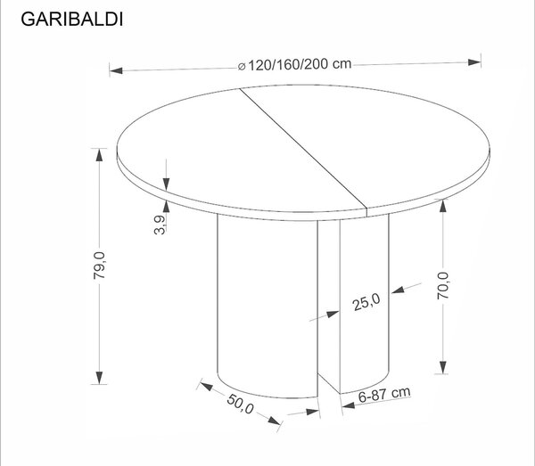 Masa extensibila GARIBALDI, stejar natural, PAL laminat/furnir, 120/20