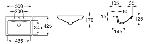 Roca Diverta lavoar 55x42.5 cm dreptunghiular încastrat alb luciu A327116000