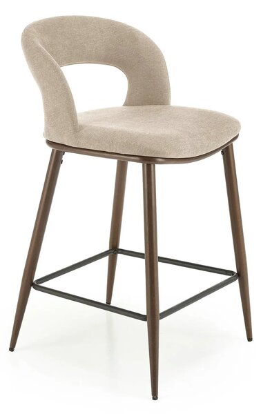 Scaun de bar bej H114, stofa clasica/otel, 48x52x92 cm