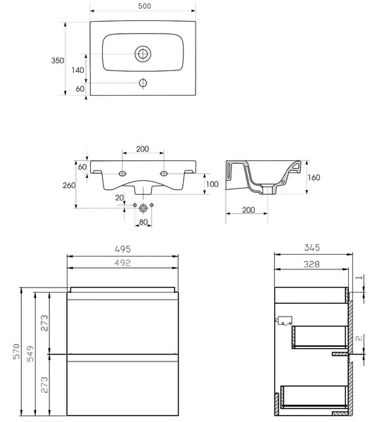 Cersanit Moduo lavoar cu dulap 50 cm alb S801-229-DSM