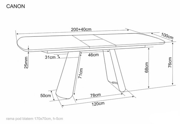 Masă extensibilă CANON, stejar/cașmir, furnir/metal/MDF, 200–240x100x7