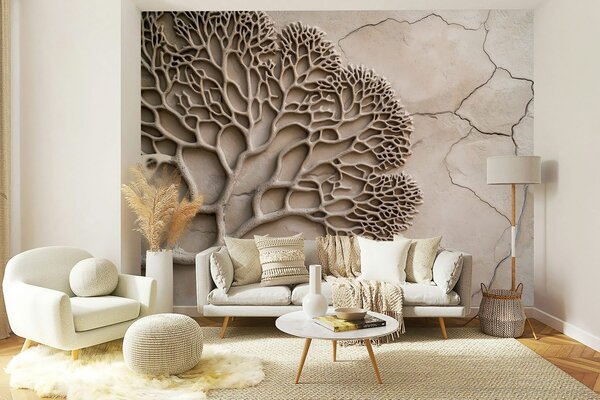 Tapet Wallpaper în stil de relief cu lemn și fisuri, Fototapet Natură, w02908 : Uwalls.ro