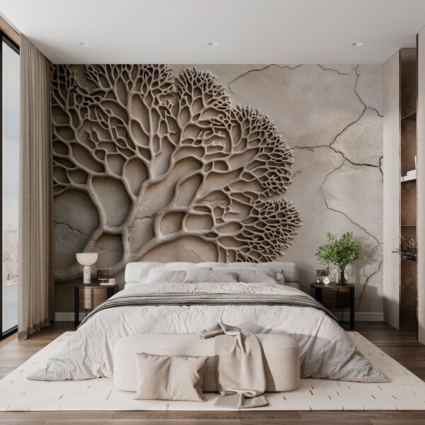 Tapet Wallpaper în stil de relief cu lemn și fisuri, Fototapet Natură, w02908 : Uwalls.ro