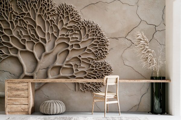 Tapet Wallpaper în stil de relief cu lemn și fisuri, Fototapet Natură, w02908 : Uwalls.ro
