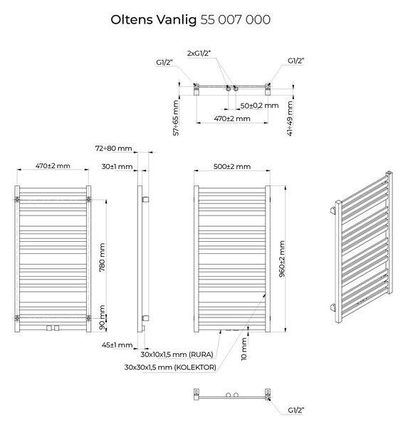 Oltens Vanlig calorifer de baie scară 96x50 cm alb 55007000