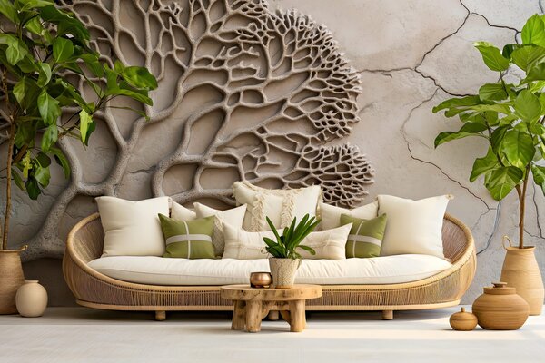 Tapet Wallpaper în stil de relief cu lemn și fisuri, Fototapet Natură, w02908 : Uwalls.ro