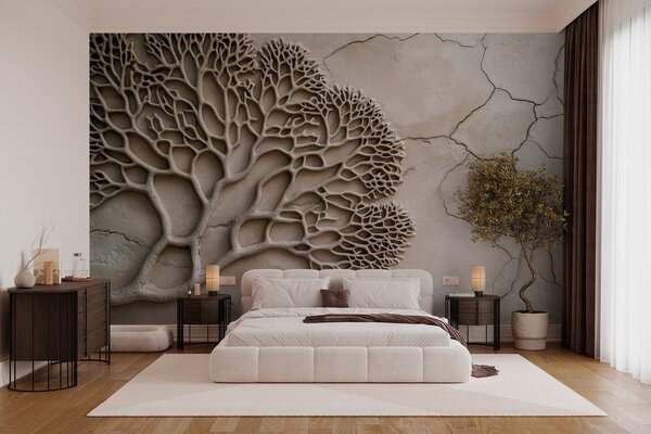 Tapet Wallpaper în stil de relief cu lemn și fisuri, Fototapet Natură, w02908 : Uwalls.ro