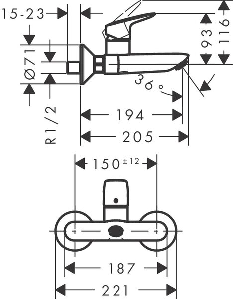 Hansgrohe Logis baterie lavoar perete crom 71225000