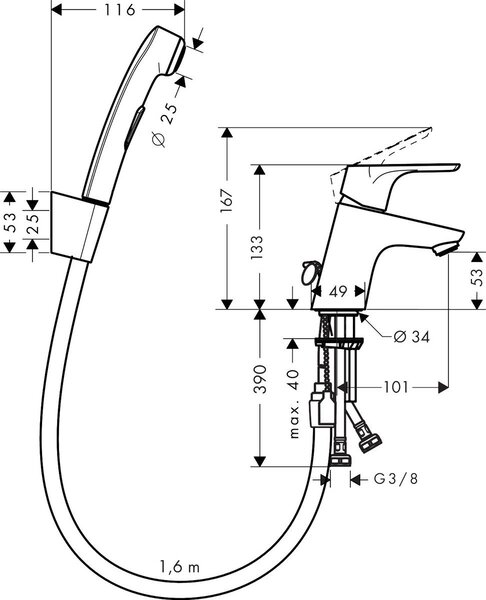 Hansgrohe Focus baterie lavoar cu duș bideu stativ crom 31926000