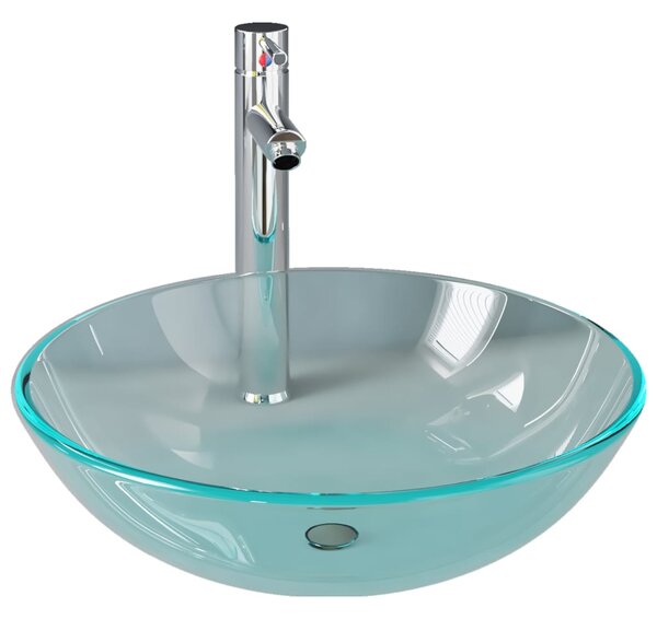 Chiuvetă baie cu robinet&scurgere cu apăsare transparent sticlă